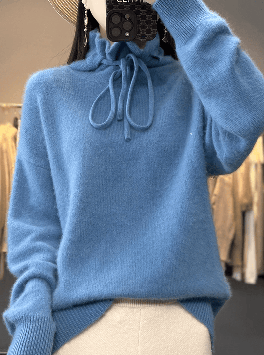 Winter Rollkragenpullover mit Rüschen und Kordel Damen