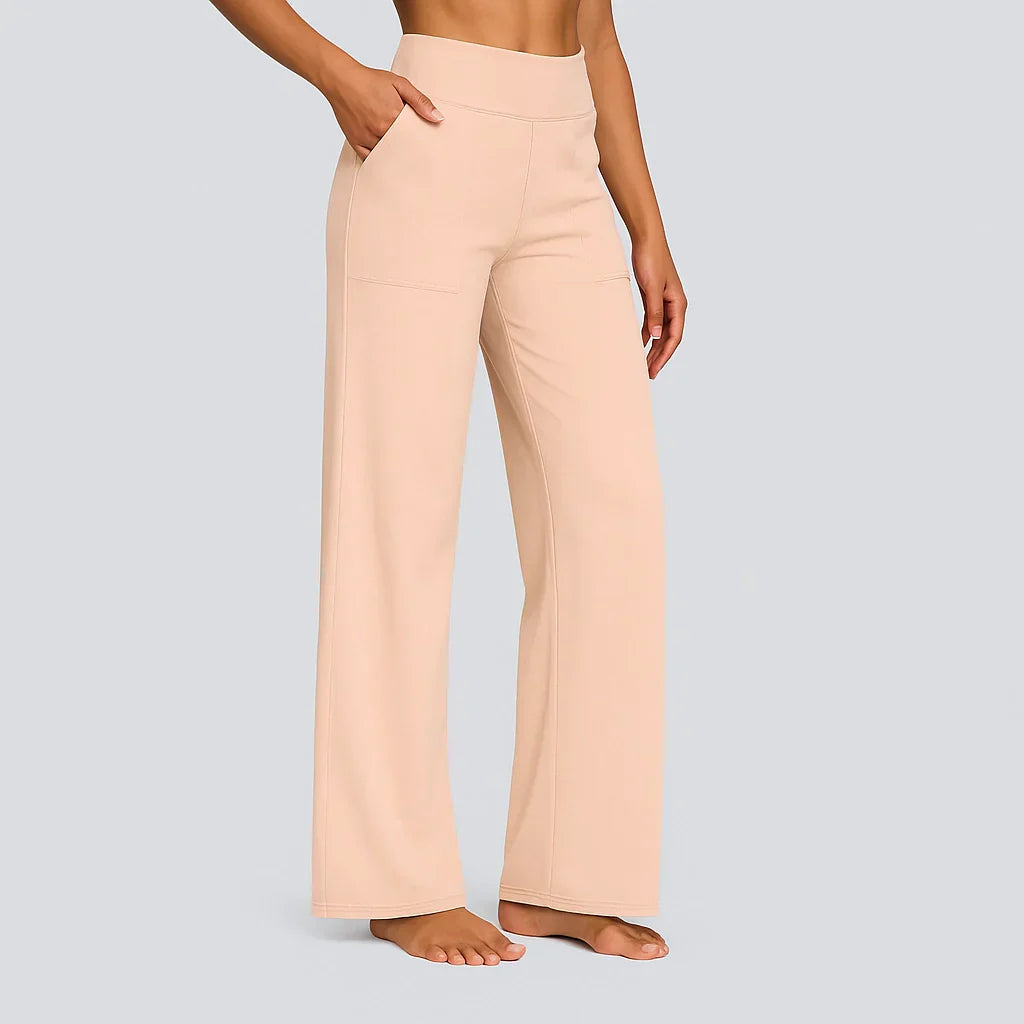Women’s High Waist Straight Leg Pants with Smooth Waistband and Pockets