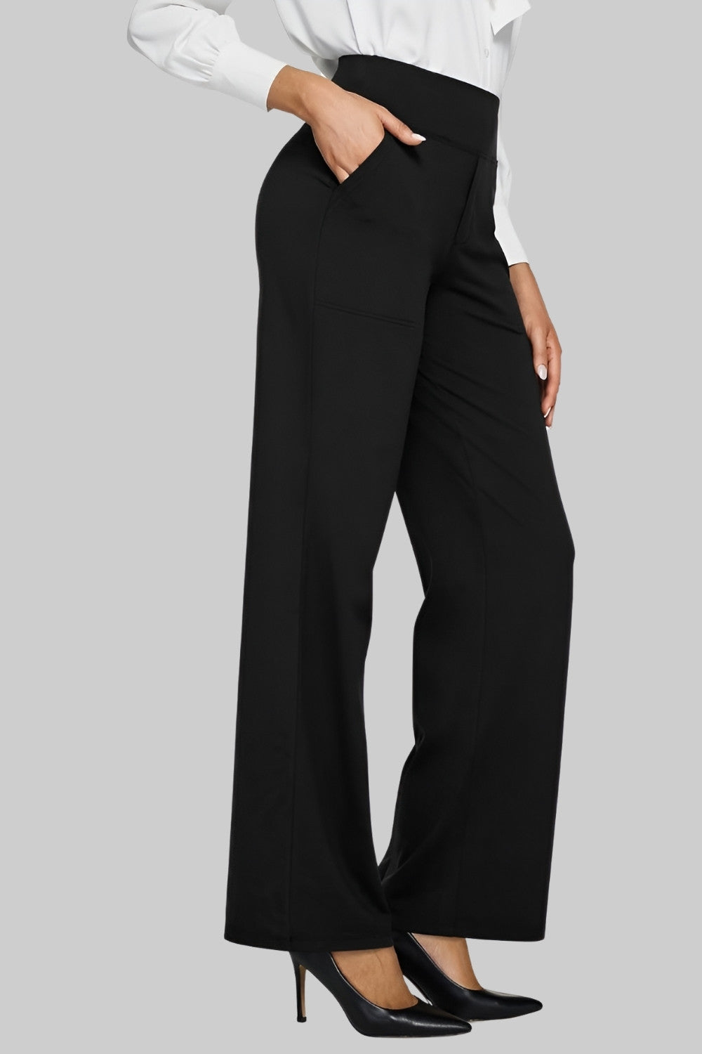 Women’s High Waist Straight Leg Pants with Smooth Waistband and Pockets