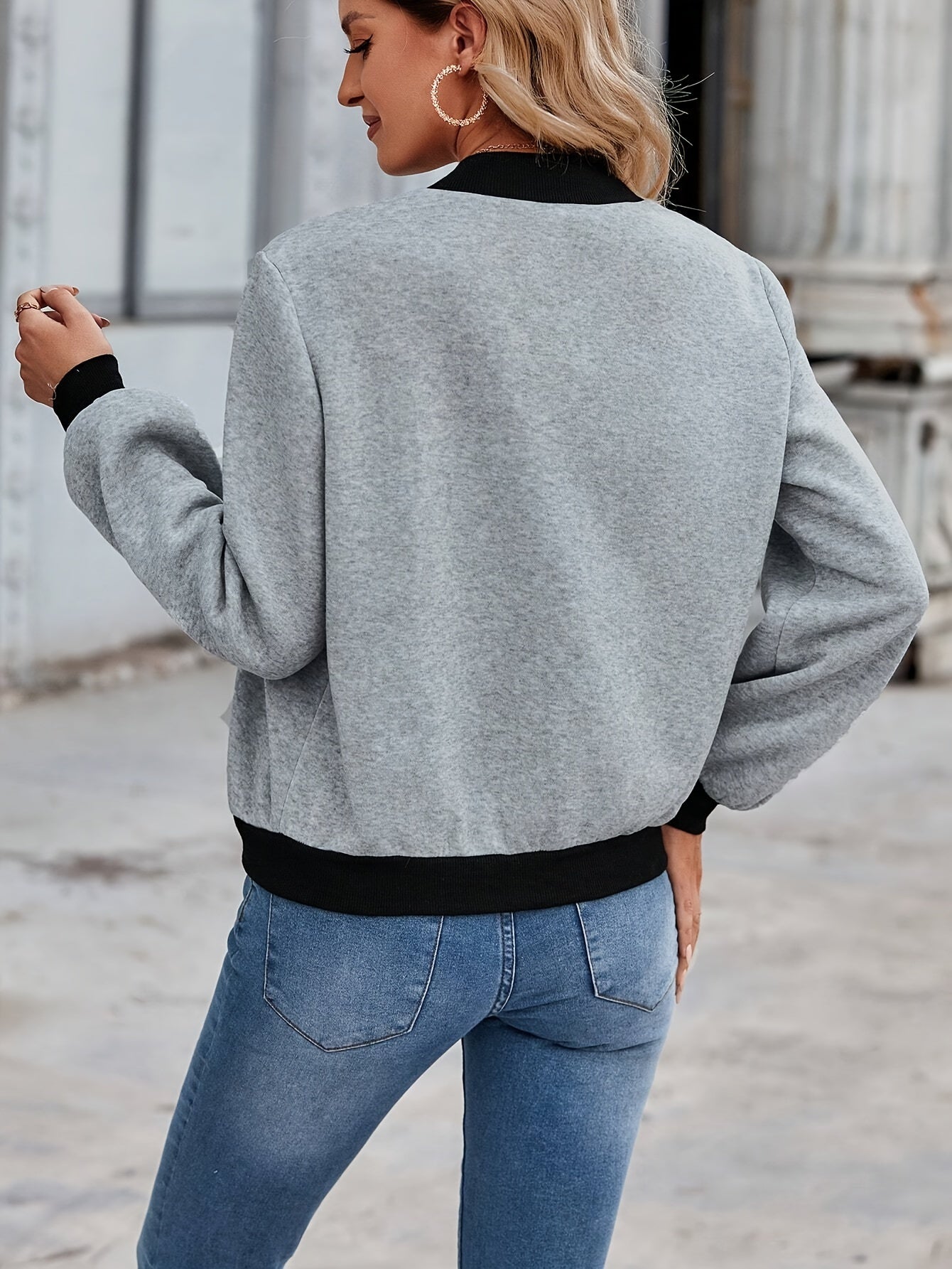 Bomberjacke Minimalistischer Zip-Up Freizeitstil Damen