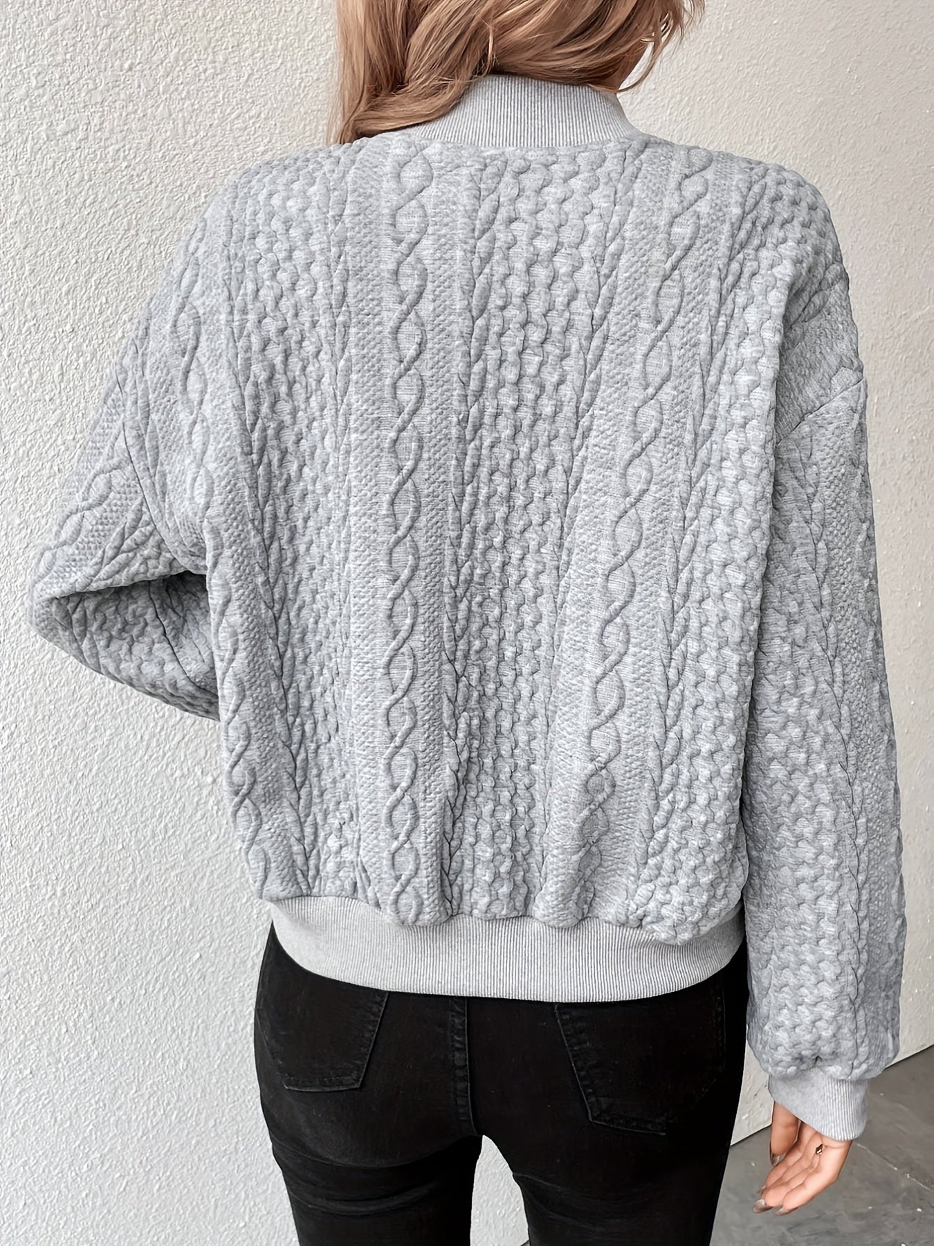 Strick Bomberjacke Zopfmuster Freizeitstil Damen