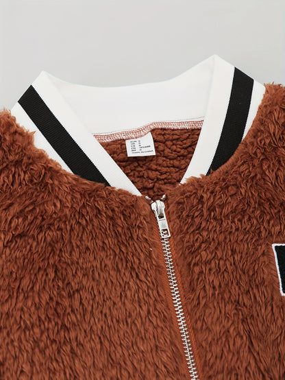 Sherpa Bomberjacke Varsity Stil Gemütlicher Look Damen