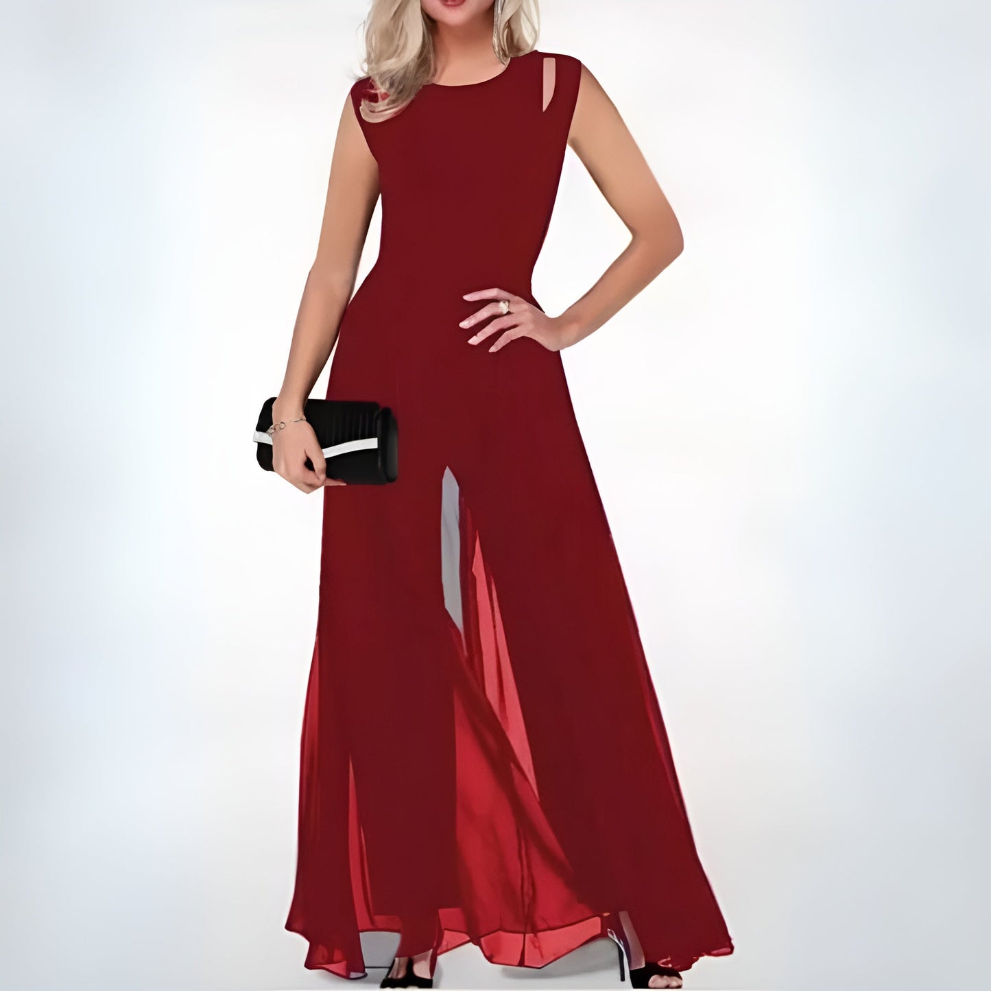 Women's Elegant Sheer Overlay Jumpsuit – Wide Leg Formal Evening Outfit