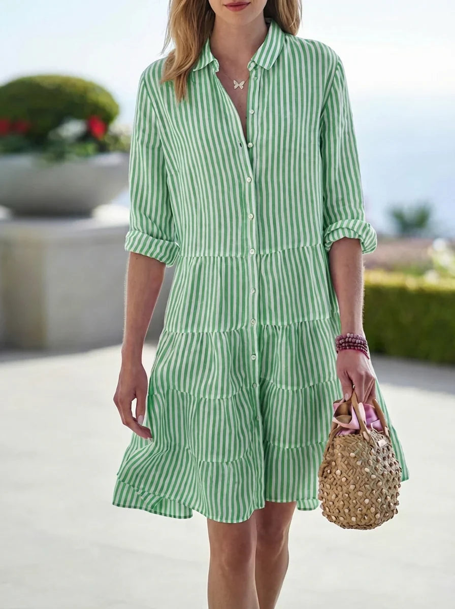 Mabel | Women’s Vertical Patterned Shirt Style Dress