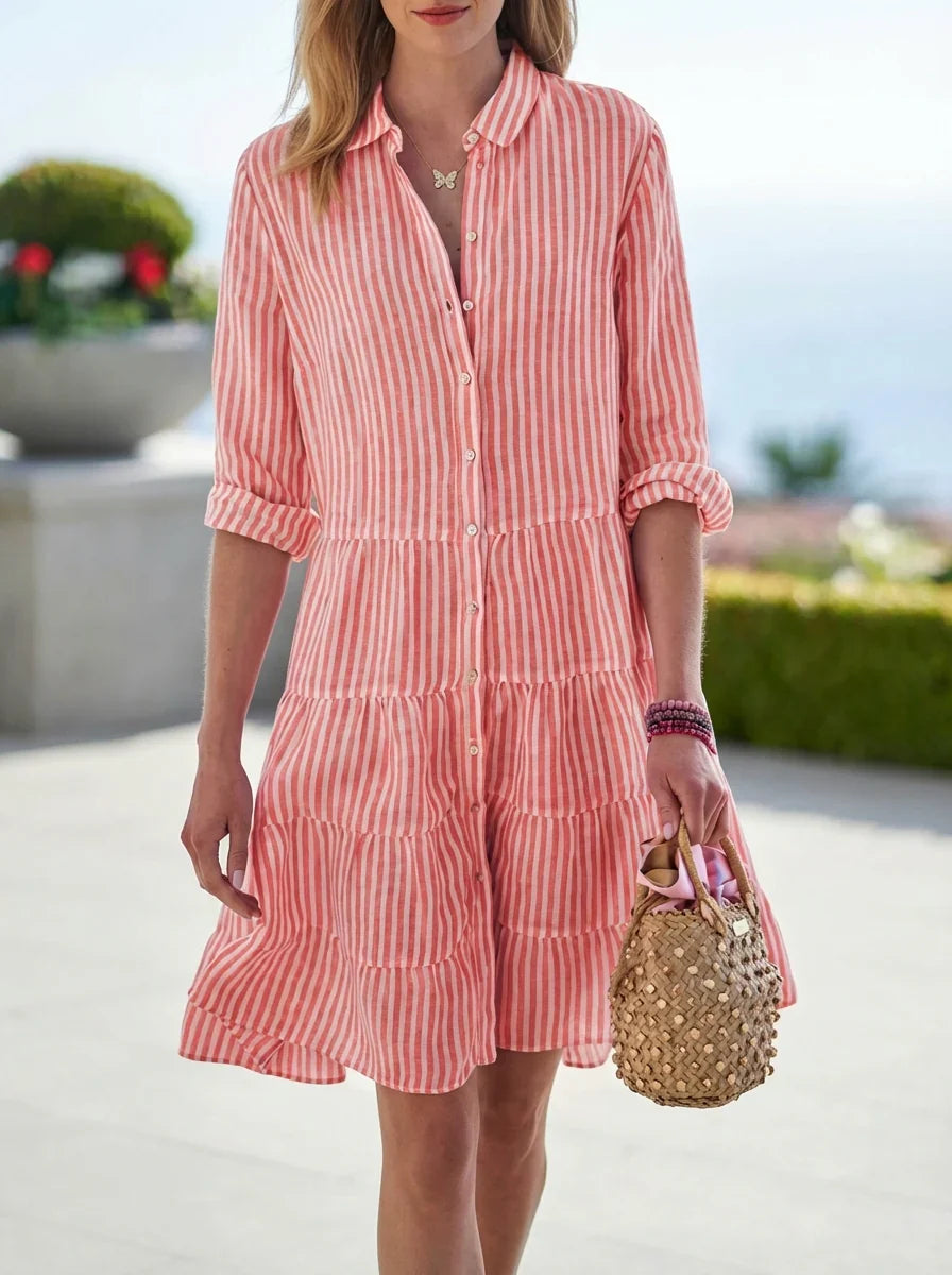 Mabel | Women’s Vertical Patterned Shirt Style Dress