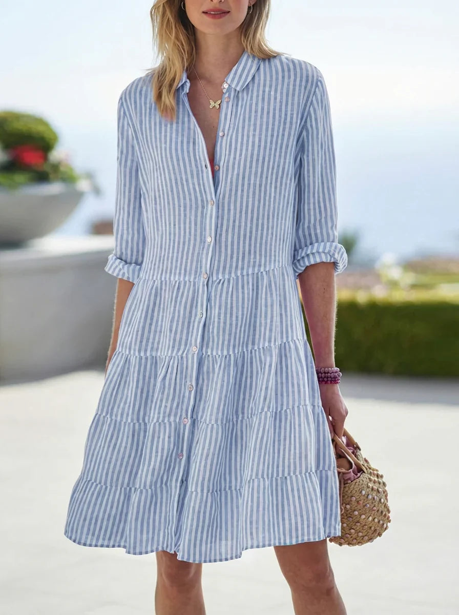 Mabel | Women’s Vertical Patterned Shirt Style Dress