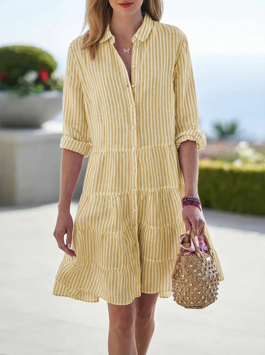 Mabel | Women’s Vertical Patterned Shirt Style Dress