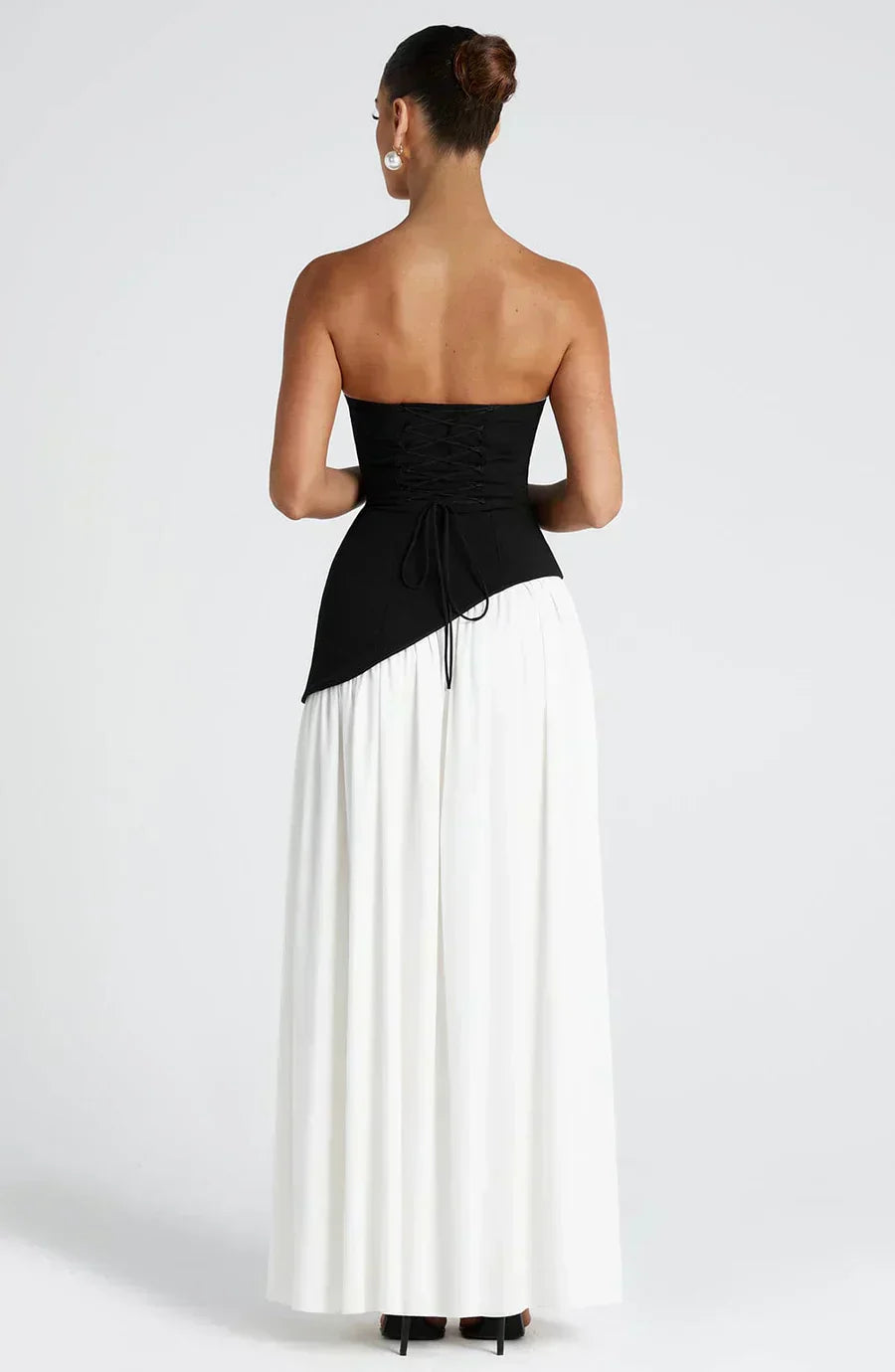 Women’s Strapless Maxi Dress with High Slit and Draped Waist