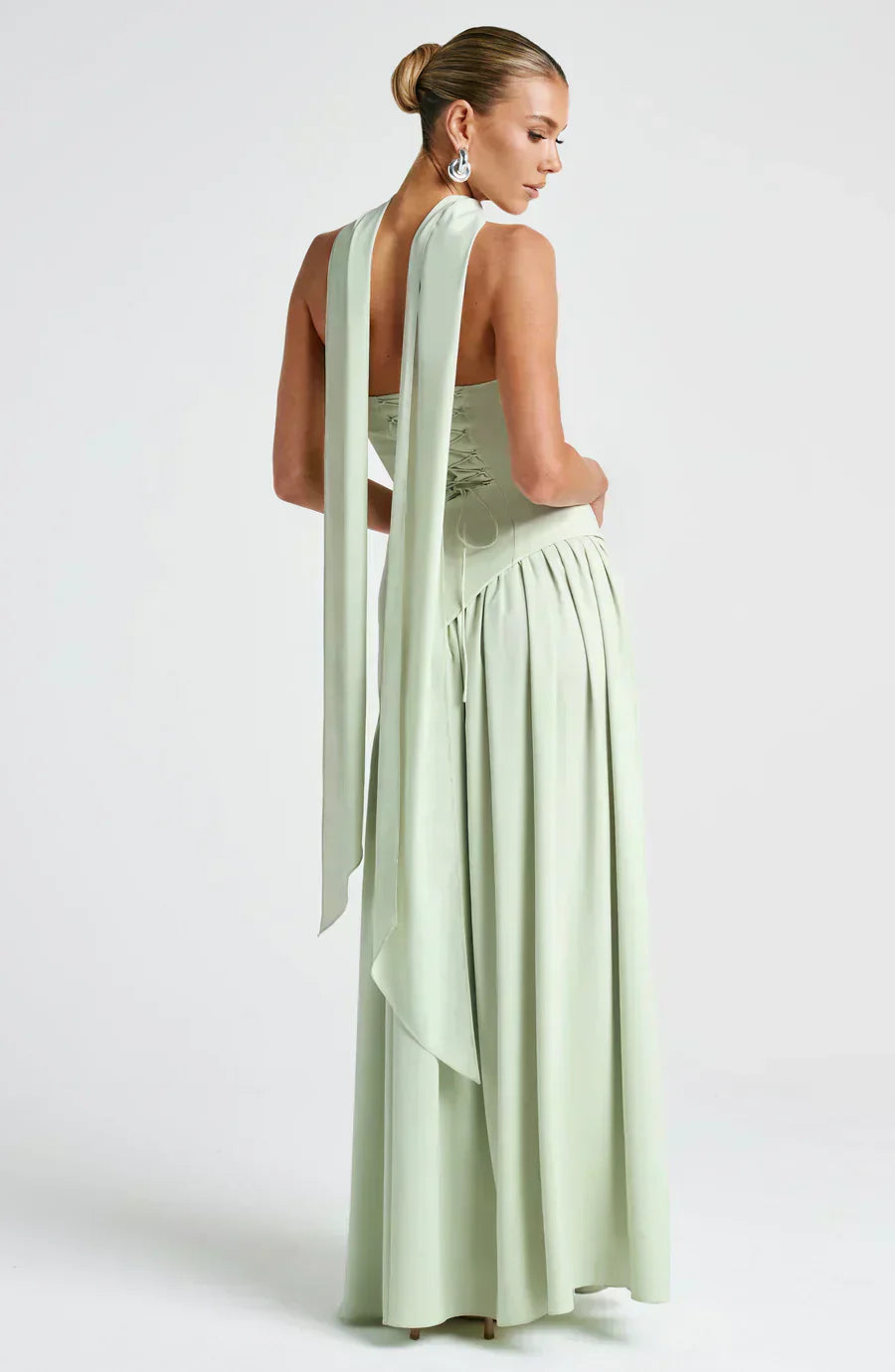 Women’s Strapless Maxi Dress with High Slit and Draped Waist