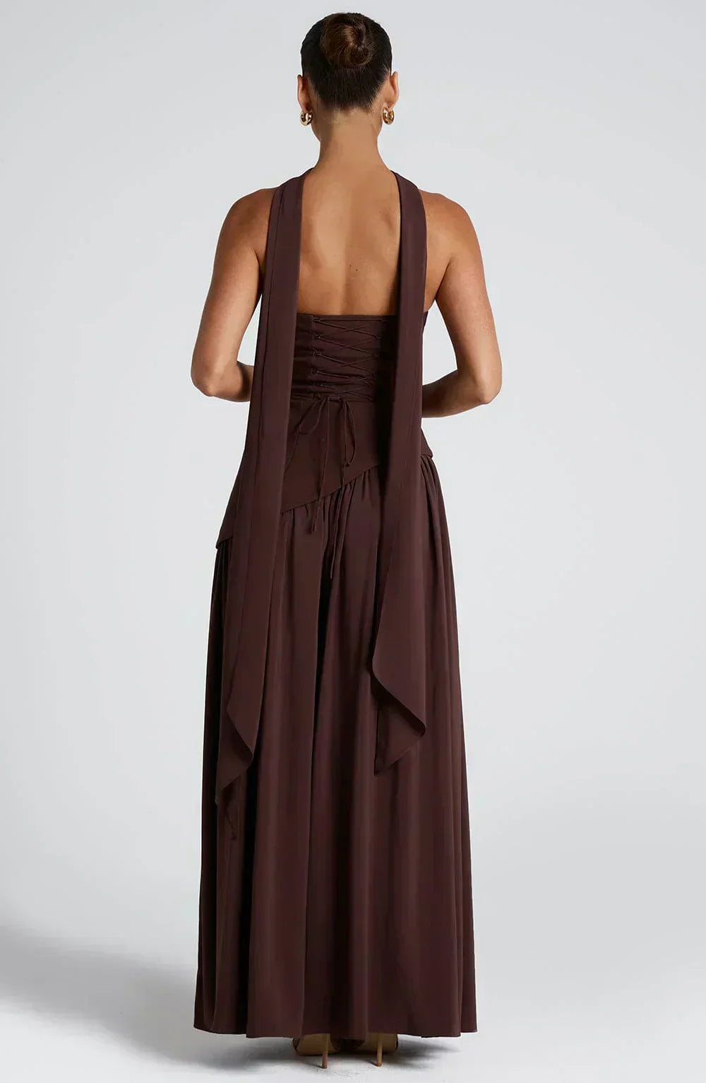Women’s Strapless Maxi Dress with High Slit and Draped Waist