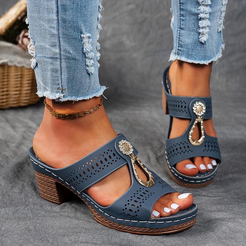 Women’s Orthopedic Heeled Sandals with Buckle Strap and Cushioned Support
