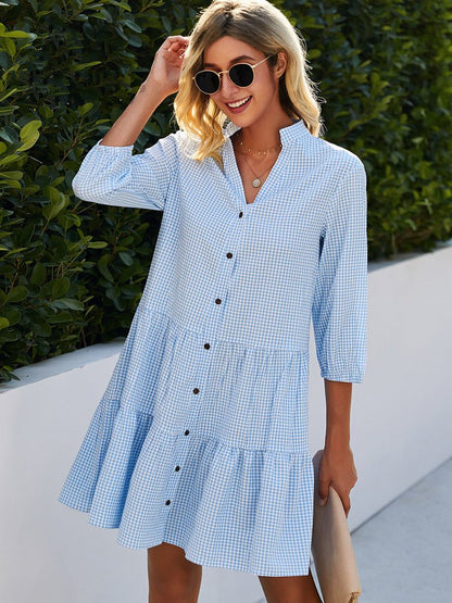 Women’s Gingham Button-Front Shirt Dress