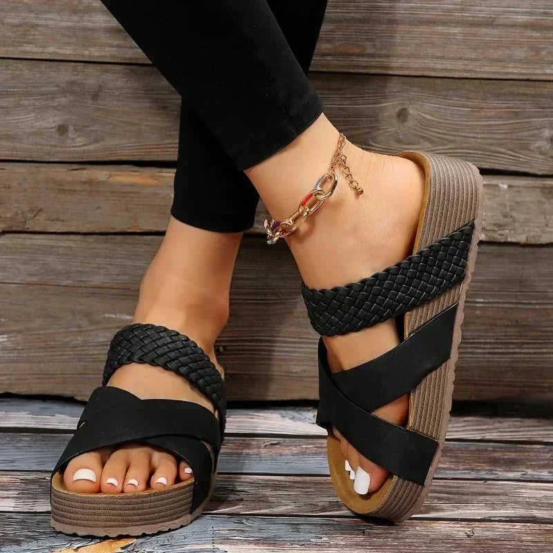 Women’s Cross Strap Comfort Sandals with Platform Sole