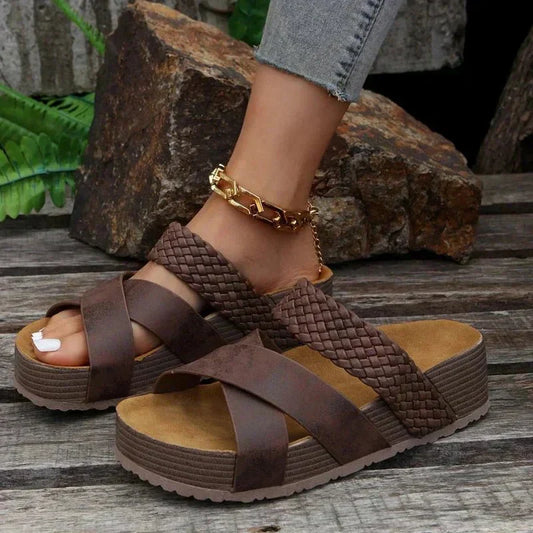 Women’s Cross Strap Comfort Sandals with Platform Sole