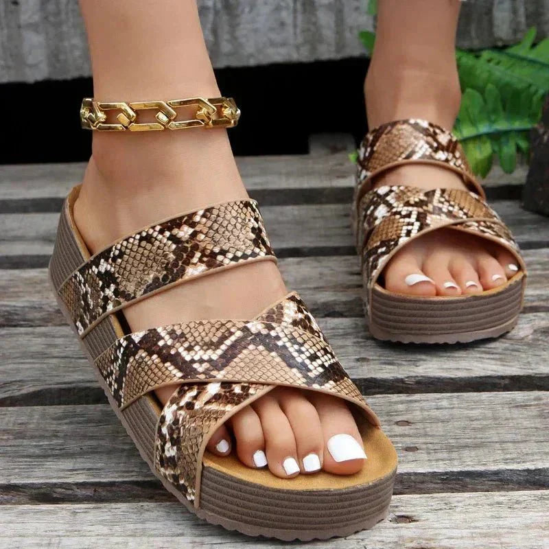 Women’s Cross Strap Comfort Sandals with Platform Sole