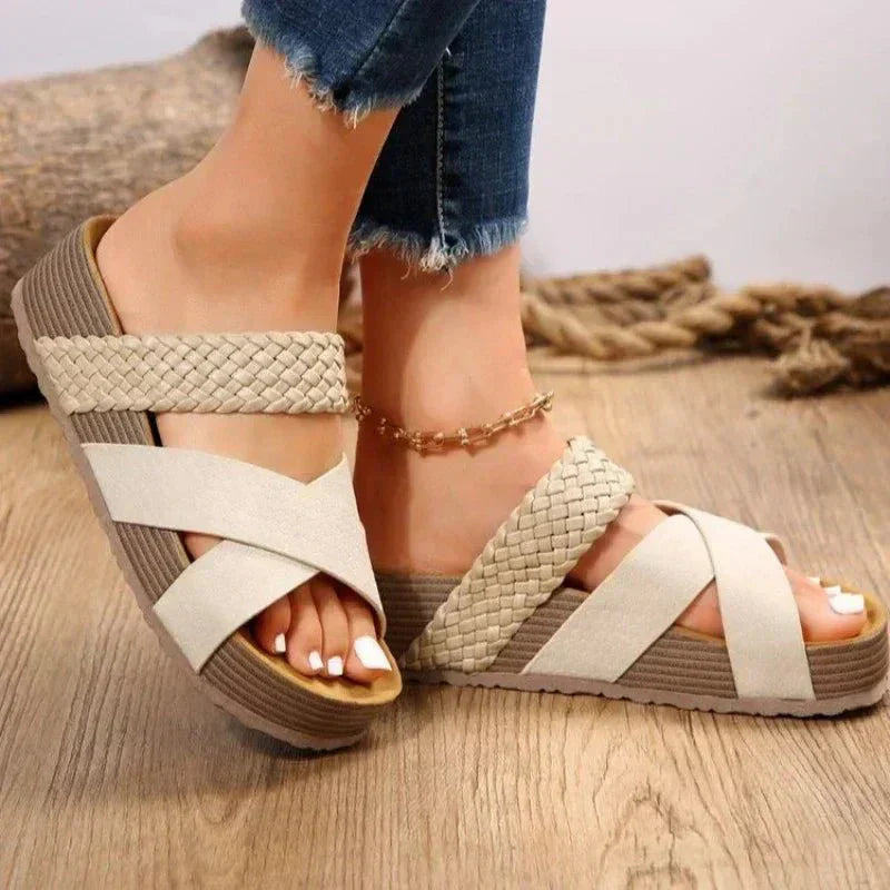 Women’s Cross Strap Comfort Sandals with Platform Sole