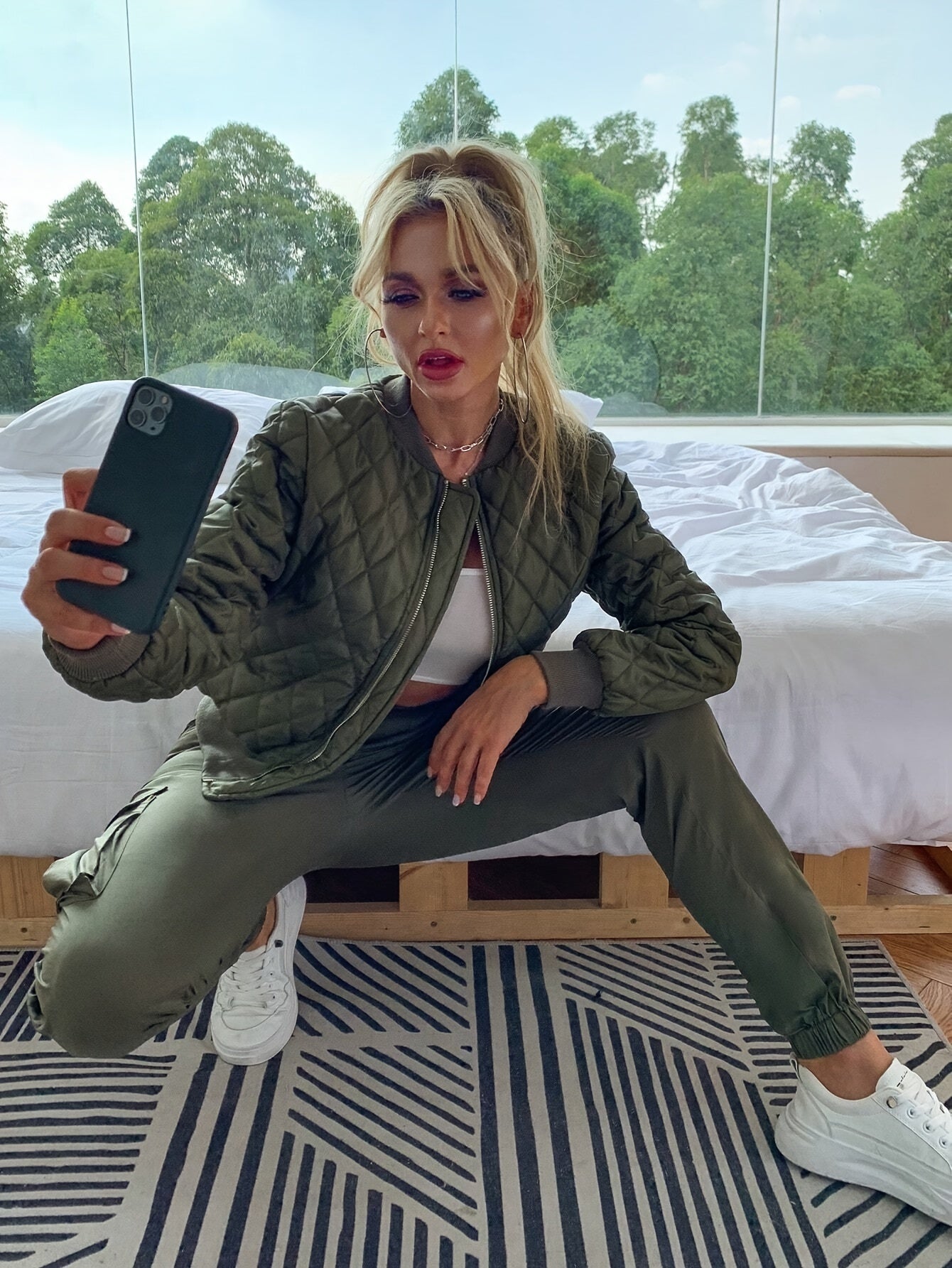 Gepolsterte Bomberjacke Stylischer Casual Zip-Up Damen