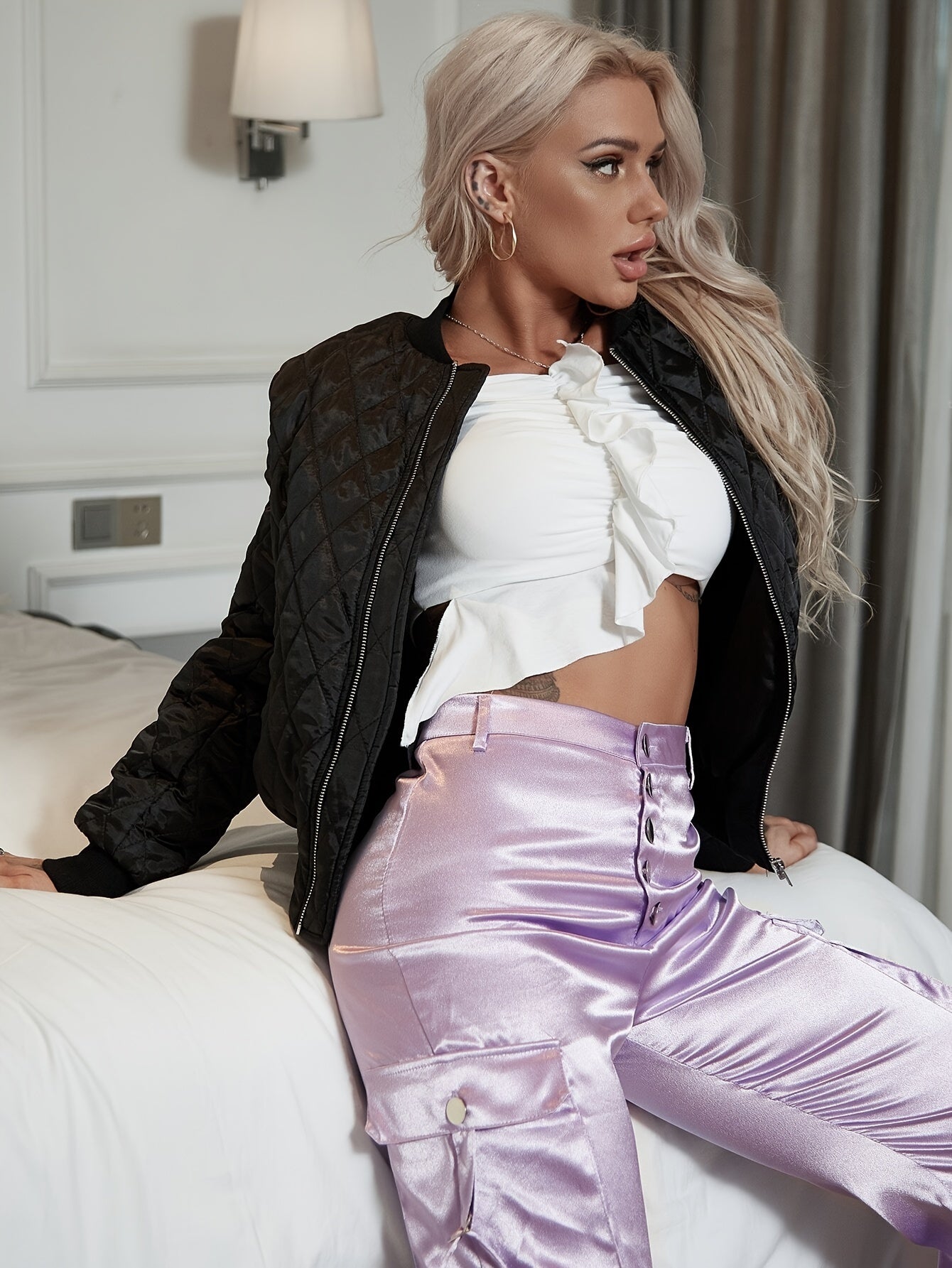 Gepolsterte Bomberjacke Stylischer Casual Zip-Up Damen