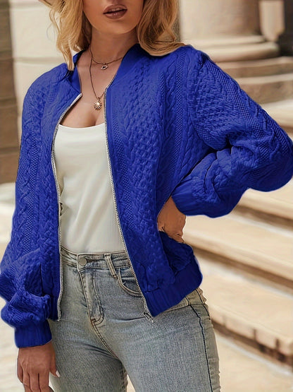 Gestrickte Bomberjacke Stilvolles Strukturiertes Zip-Up Damen