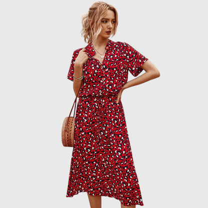 Printed Button-Front Midi Dress