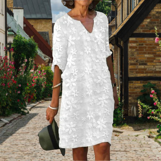 Women’s Floral V Neck Relaxed Fit Casual Midi Dress