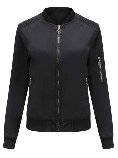 Bomberjacke Klassischer Zip-Up Freizeitlook Damen