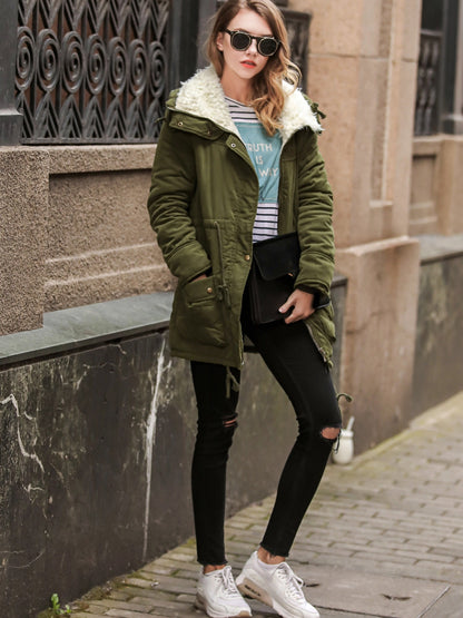 Parka Jacke mit Kapuze und Kunstfell für Winter Damen