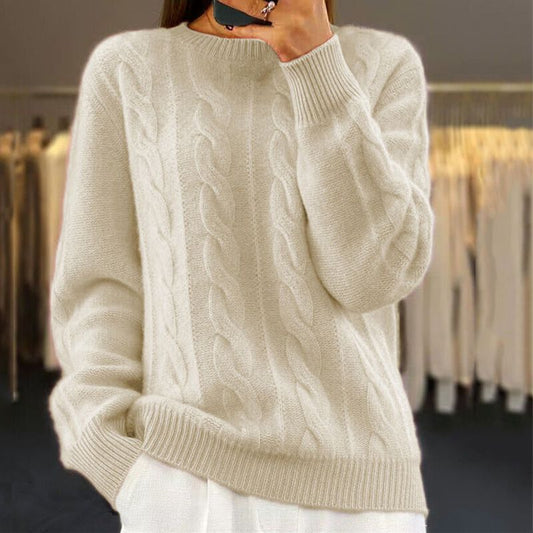 Strickpullover Mit Zopfstrick Und Lockerem Schnitt Für Damen