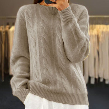 Strickpullover Mit Zopfstrick Und Lockerem Schnitt Für Damen