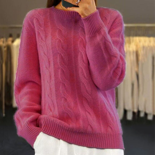 Strickpullover Mit Zopfstrick Und Lockerem Schnitt Für Damen