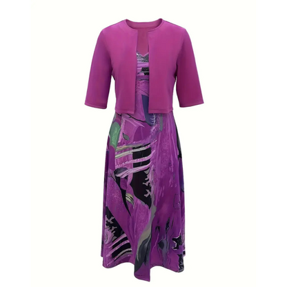 Women's Two Piece Dress Set with Sleeveless Dress and Cropped Cardigan
