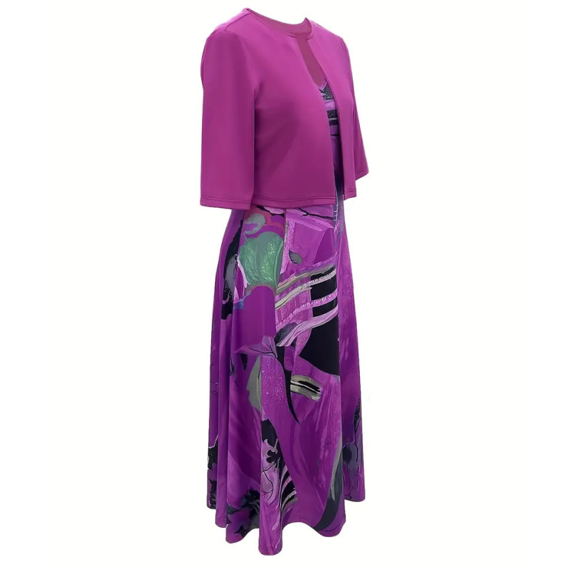 Women's Two Piece Dress Set with Sleeveless Dress and Cropped Cardigan