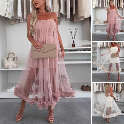 Strapless Layered Tulle Maxi Dress for Women