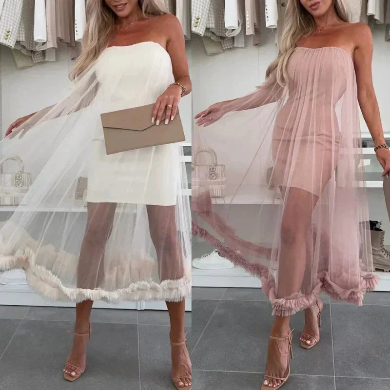 Strapless Layered Tulle Maxi Dress for Women
