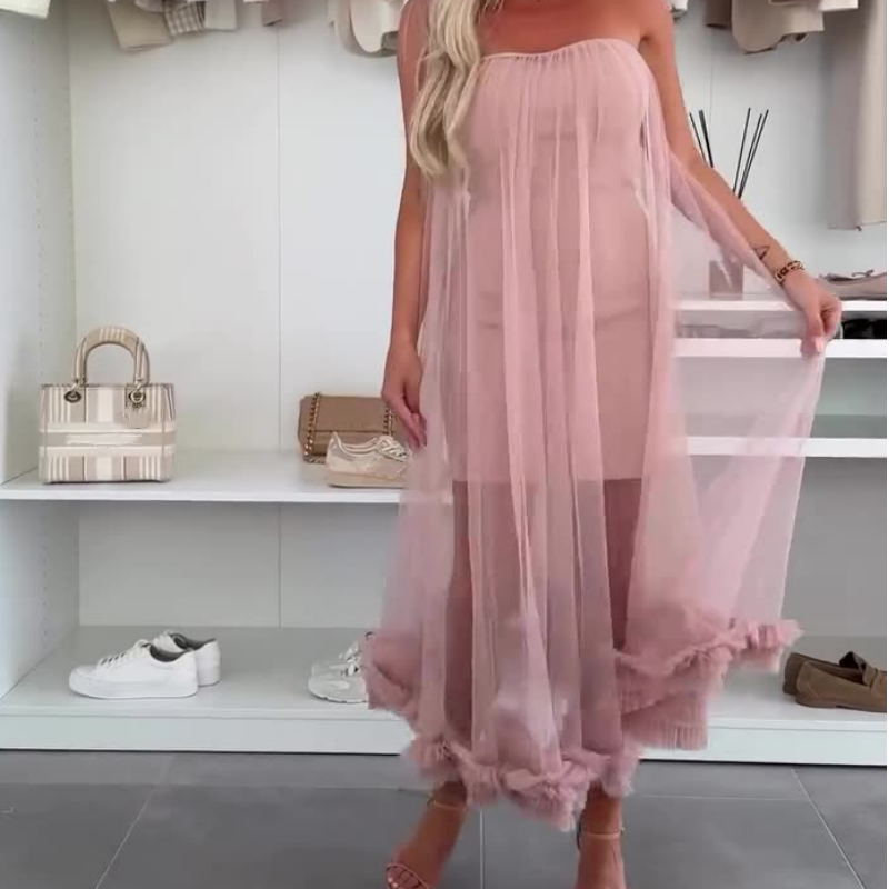 Strapless Layered Tulle Maxi Dress for Women