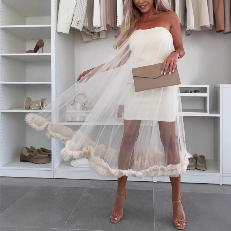 Strapless Layered Tulle Maxi Dress for Women