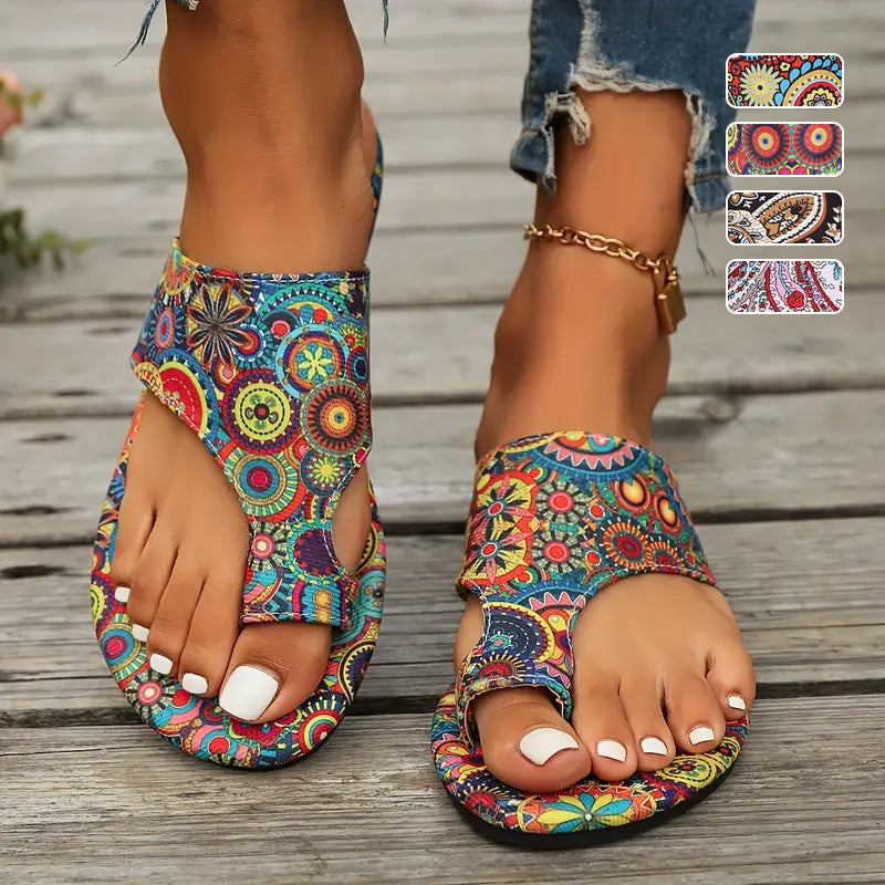 Colorful Boho Toe Loop Sandals for Women