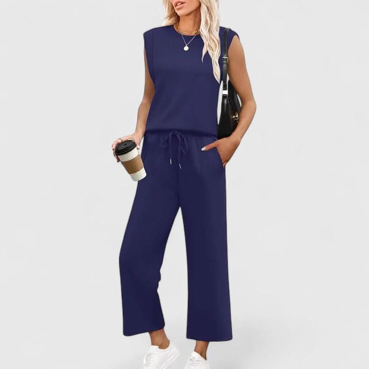 Women's Sleeveless Two Piece Set with Wide Leg Pants Casual Summer Outfit