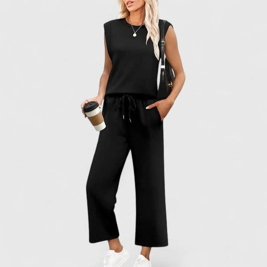 Women's Sleeveless Two Piece Set with Wide Leg Pants Casual Summer Outfit
