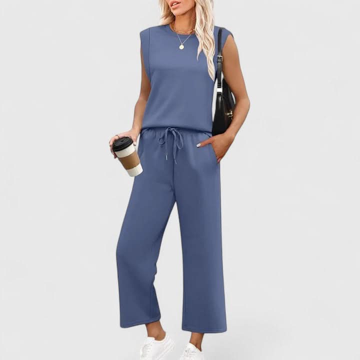 Women's Sleeveless Two Piece Set with Wide Leg Pants Casual Summer Outfit