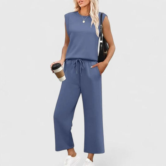 Women's Sleeveless Two Piece Set with Wide Leg Pants Casual Summer Outfit