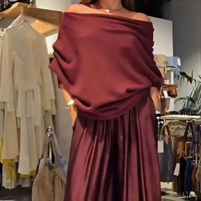 Women's Off Shoulder Pleated Jumpsuit – Elegant Wide Leg Evening Outfit