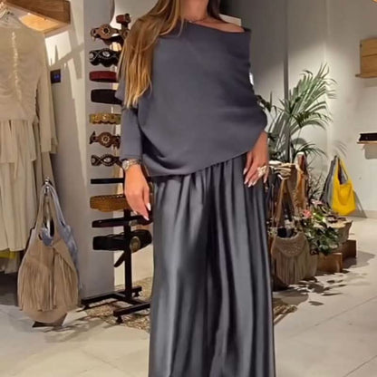 Women's Off Shoulder Pleated Jumpsuit – Elegant Wide Leg Evening Outfit