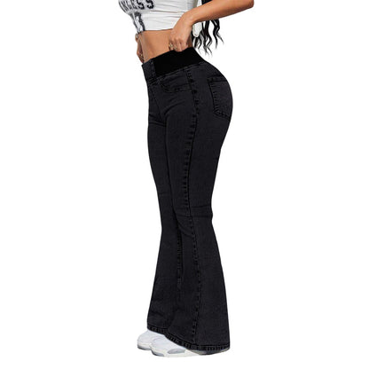 Women's High Waist Flare Jeans Stretch Slim Fit Denim Pants