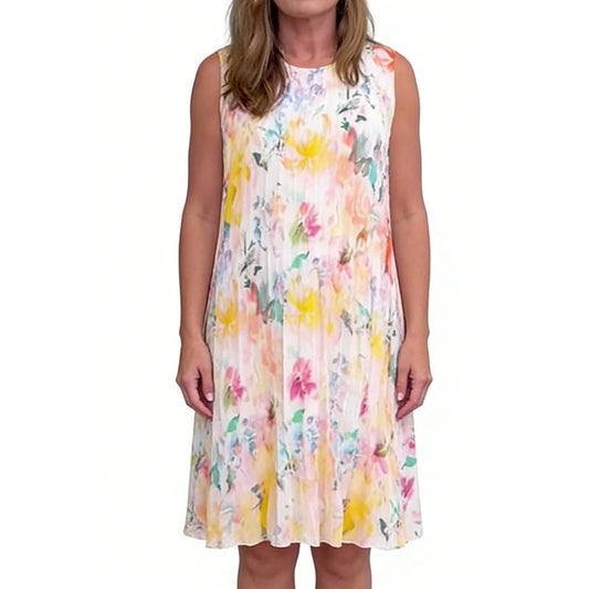 Women's Floral Pleated Dress Sleeveless Lightweight Summer Dress