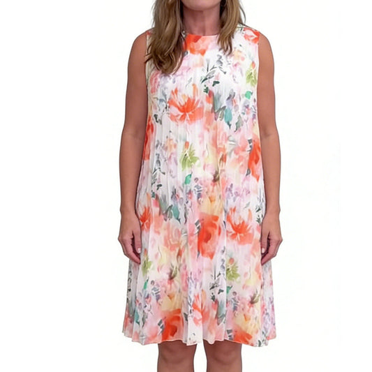 Women's Floral Pleated Dress Sleeveless Lightweight Summer Dress