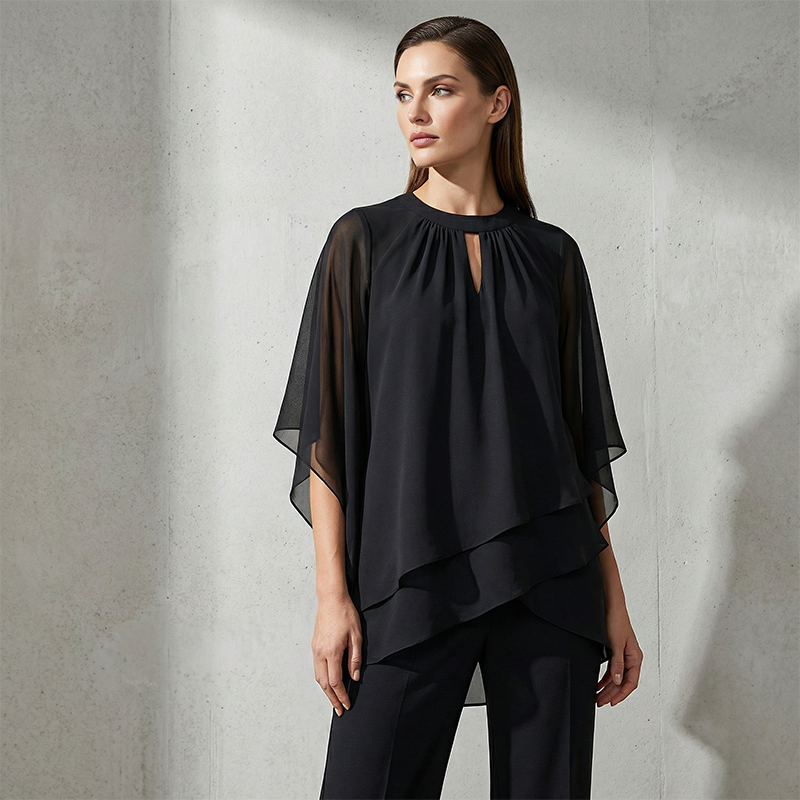 Women's Elegant Two Piece Set Chiffon Blouse and Wide Leg Pants Outfit
