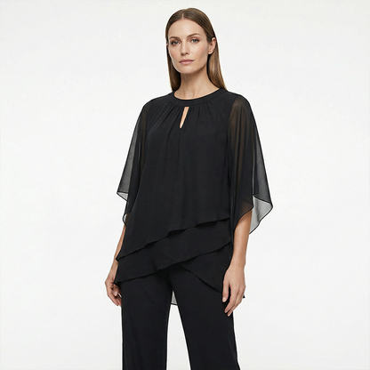Women's Elegant Two Piece Set Chiffon Blouse and Wide Leg Pants Outfit