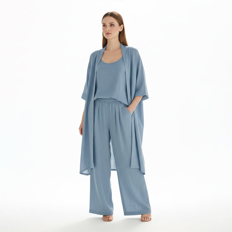 Women's 3 Piece Lounge Set Loose Fit Cardigan Tank Top and Wide Leg Pants