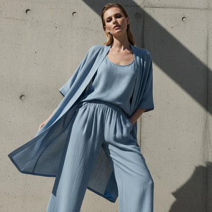 Women's 3 Piece Lounge Set Loose Fit Cardigan Tank Top and Wide Leg Pants
